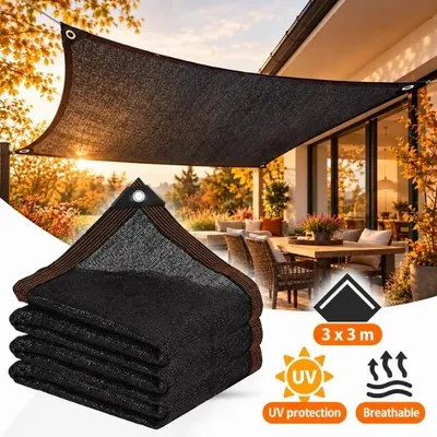 Tieniaca plachta na terasu, slnečná plachta, 2 kusy (1 + 1), UV ochrana, čierna, 3 x 3 m - Shadenet