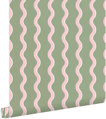 Produktbild von ESTAhome Tapete wellenförmige Streifen Grün und Rosa 50 x 900 cm