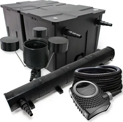 Produktbild von Wiltec Komplettset: CBF-350B Teichfilter bis 60000 L Teichfilteranlage Durchlauffilter, NEO10000 Teichpumpe 10000l/h 80W, CUV-272 Teichklärer 72W, 25m Teichschlauch 25 mm, CSP-250 Skimmer 2500l/h 45W