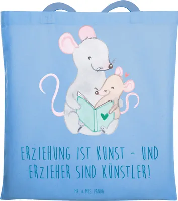 Produktbild von Mr. & Mrs. Panda Tote Bag Erzieher Künstler - Sky Blue - Geschenk, Erziehung, Einfühlungsvermögen, Bedanken, Jutebeutel, Danke sagen, Unitasche, Aufmerksamkeit, Tasche