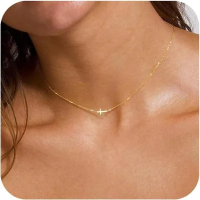 Zdjęcie produktu dla TINGN Naszyjnik z krzyżem Złoty pozłacany naszyjnik Choker Biżuteria modowa dla kobiet