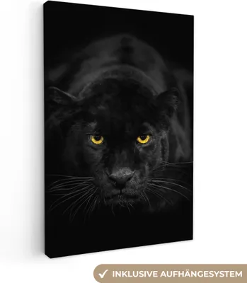Produktbild von MuchoWow® - Leinwandbilder - Panther - Tiere - Schwarz - Augen, Wandbild, Wanddeko Bilder Wohnzimmer, 80x120 cm