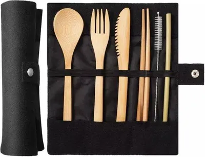 Produktbild von Bambus Besteck - 8-teiliges Set - Schwarz - Einmann
