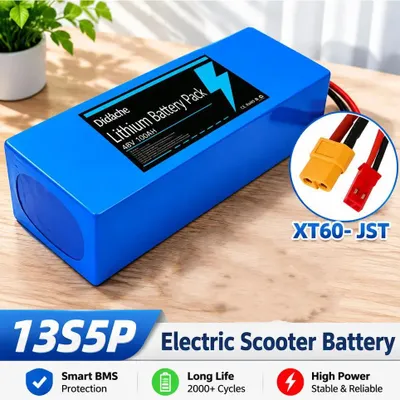 Zdjęcie produktu dla Akumulator litowo-jonowy 48V 100Ah - bateria 13S5P - ogniwa 18650 - z systemem zarządzania baterią (BMS) - ładowarka 54,6V 2A - do rowerów elektrycznych i skuterów o mocy 500–1000W - złącza XT60 JST