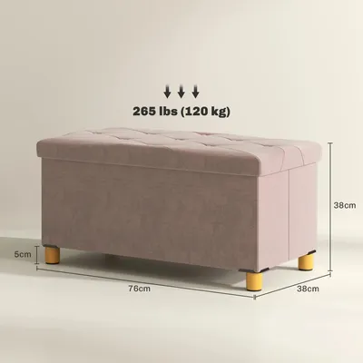 Obrázek produktu pro Lavice s úložným prostorem - Skládací taburet/otoman - 67 L - 76 x 38 x 38 cm - Sametový potah - Nosnost 120 kg - Tmavě šedá barva
