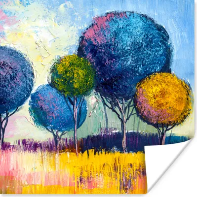 Produktbild von MuchoWow® Poster Gemälde - Ölfarbe - Baum - Natur 50x50 cm - Wohnzimmerdekoration