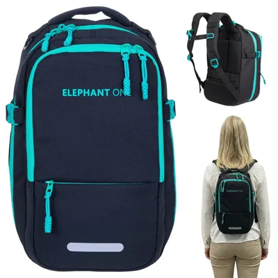 Produktbild von Rucksack Handgepäck klein Flugzeug Reiserucksack Damen Laptoprucksack Ryanair 40x25x20 cm Travel Elephant Fly ECO small 13131 Schwarz Türkis +Gurt