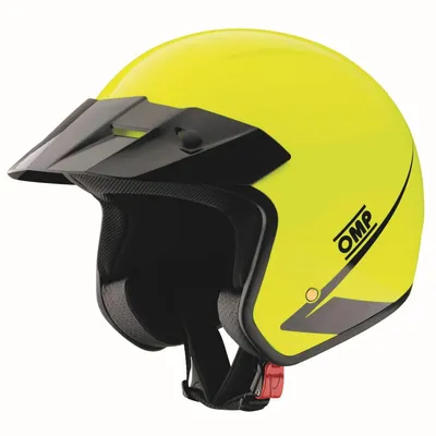 A yellow OMP Star Rallye helmet shown from a side-diagonal angle against a white background.