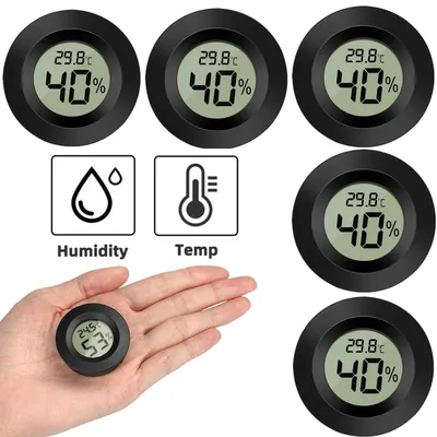 Produktbild von 5x Digitales Thermo-Hygrometer Thermometer Luftfeuchtigkeitsmessgerät digital LCD mit hoher Genauigkeit Temperatur Feuchtigkeit Haus Büro Schwarz-Rund