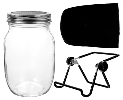 Produktbild von Keimglas-Set mit Edelstahldeckel und Ständer für Bohnensprossen inklusive Schattierungsbeutel