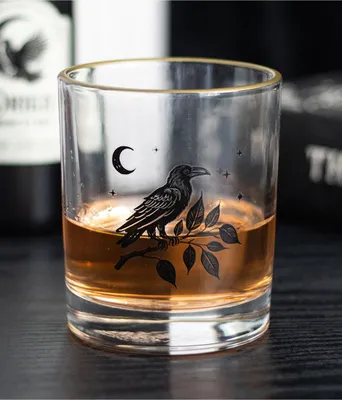 Produktbild von Gothic Trinkglas mit schwarzem, sitzendem Raben 350 ml