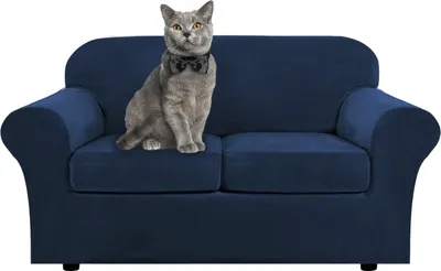 Obrázek produktu pro 3 kusy sametového strečového potahu na pohovku Loveseat Cover Chránič nábytku s elastickým spodním neklouzavým tlustým omyvatelným potahem na pohovku (2 sedadla, tmavě modrá)