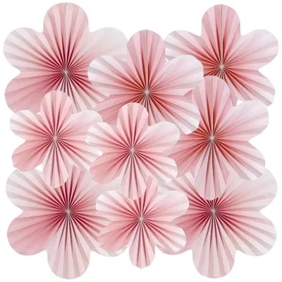 Immagine prodotto di 9 fiori di carta decorativi rosa, ideali per essere appesi, perfetti per feste, decorazioni di compleanno, matrimoni e baby shower
