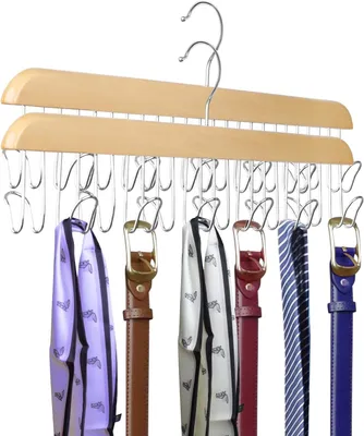Productafbeelding van Houten riemhangers voor kast - Set van 2 - Riemen en stropdassen - Opberghouder met 12 haken - Hoeden - Beha - Tanktops