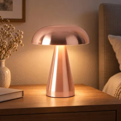 Produktbild von LED-Pilzlampe, tragbare Metall-Schreibtischlampe,USB-Aufladung Nachttischlampe, dreifarbiges Touch-Kabellos Dimmen, Augenschutz-Nachtlicht, Roségold