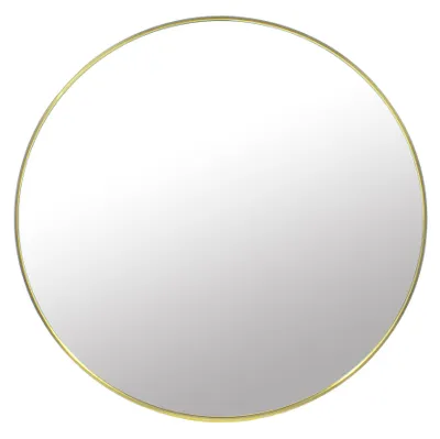 Produktbild von Runder Wandspiegel mit Metallrahmen für Bad, Flur und Wohnraum – Moderner Dekospiegel – Gold, Ø 80 cm