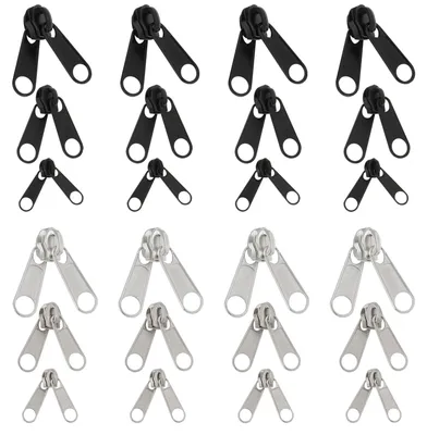 24 Stück doppelseitige Reißverschlussschieber, Metall, Nr. 3/5/8, schwarz/silber