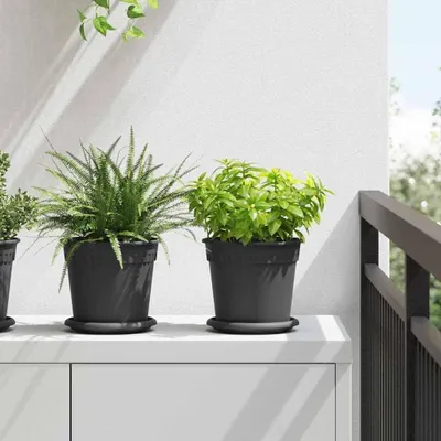 Obrázok produktu pre Sada 24 čiernych plastových kvetináčov, priemer 19 cm, výška 16 cm