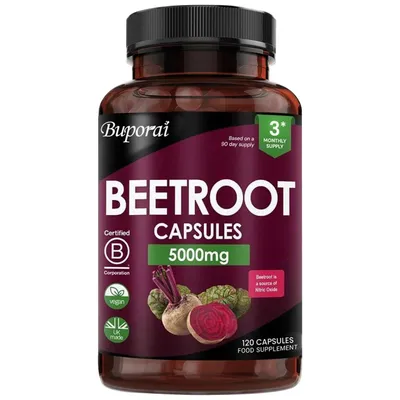 Obrázok produktu pre Cvikla 5000 mg (120 kapsúl) Výživový doplnok pre srdce, krvný obeh, krvný tlak, energiu, vytrvalosť, imunitný systém a kardiovaskulárne zdravie