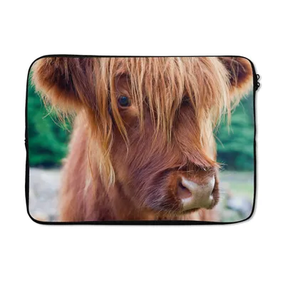 Produktbild von MuchoWow® Laptop Hülle 13 Zoll Schottischer Highlander - Braun - Kalb Laptoptasche - Laptophülle - Sleeve - Rundumschutz