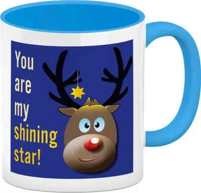 Produktbild von Weihnachten Kaffeebecher Hellblau mit Rentier Motiv in Blau