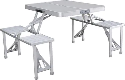 Produktbild von Marbueno Tisch und 4 Sitze mit Sonnenschirmloch Klappbar Aluminium Grau Camping und Strand 136X85X67 cm 10439
