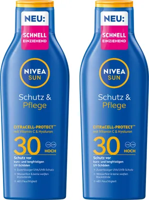 Produktbild von NIVEA SUN Schutz & Pflege Milch LSF 30 wasserfest 48h Feuchtigkeit 2 x 200ml