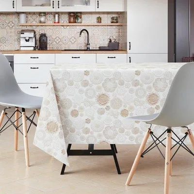 Produktbild von Ibenzoa® Rechteckige, wasserabweisende Tischdecke 200 x 140 cm – Beige Blumenmuster, für Innen & Außen, passend für 2 m Tisch (bis 6 Personen)