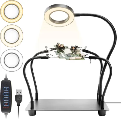 Produktbild von Lötstation 5x Lupe, Licht, 4 Arme, Stahlbasis, für Lötarbeiten