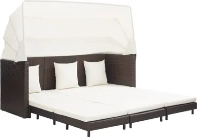 Produktbild von The Living Store Ausziehbares 3-Sitzer-Schlafsofa mit Dach Poly Rattan Braun