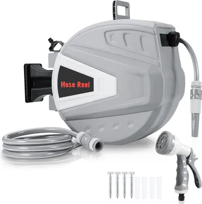Produktbild von Izrielar Schlauchtrommel Automatik 30M Wasserschlauchaufroller Schlauchaufroller Gartenschlauchaufroller Wasserschlauch 180° schwenkbar Wandhalterung