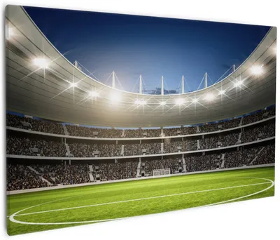 Produktbild von Wallario Premium Leinwandbild Fußballstadion Mittellinie in Größe 60 x 90 cm