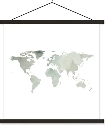 Produktbild von MuchoWow® Textilposter Weltkarte - Aquarell - Grau 90x90 cm mit schwarzem Rahmen - Magnetisches