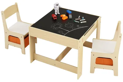 Produktbild von VEVOR Kinder Tisch- und Stuhlset, Holz-Aktivitätstisch mit Stauraum und Boxen, Spieltisch für Kleinkinder zum Malen, Basteln, Lesen, Lernen, 1 Tisch und 2 Stühle mit Stauraum