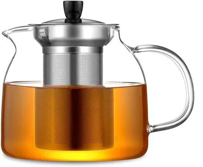 Produktbild von Glaskanne mit Sieb – Hitzebeständige 1000 ml Kanne für Schwarz-, Grün- und Früchtetee