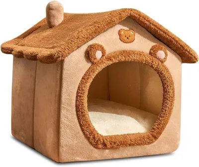Produktbild von Wasbares Katzenhaus und Hundebett, braun, warm, aufklappbar, M