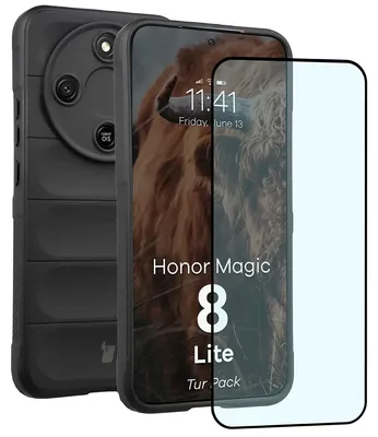 Produktbild von Robuste Handyhülle + gehärtetem Glas für Honor Magic8 Lite, Bizon Tur Pack, Schwarz
