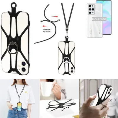 Produktbild von K-S-Trade 3in1 Handykette Handyband Handykordel Halsband Smartphone-Ring Handy-Ring kompatibel mit ZTE Axon 30 Ultra Fingerhalterung Handyring
