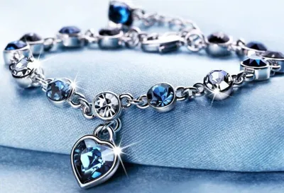 Produktbild von Armkette Armband Armreif -High Fashion- Herz Edel Schmuck Saphir - Blau