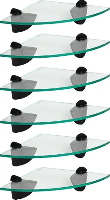 Produktbild von Harbour Housewares Eckregale aus Glas, schwebend – 20 cm – Transparent/Schwarz – 6er-Pack