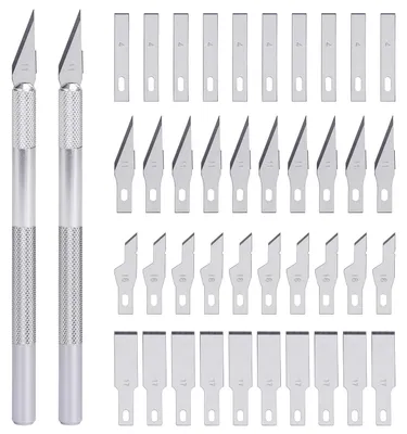 Präzisions-Bastelmesser-Set, 42-teilig, 2 Griffe + 40 Klingen