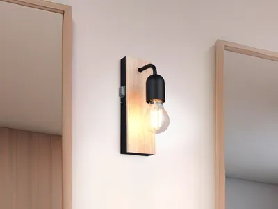 Produktbild von LED Wandleuchte für Badezimmer Spiegel mit Schalter und Holz, 1-flammig H: 24cm
