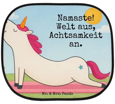 Produktbild von Mr. & Mrs. Panda Sonnenblende Auto Einhorn Yoga Design - Weiß - Geschenk, Achtsamkeit, Entspannung, Sonnenschutz, Unicorn, Autosonnenschutz, Sport, Seitenscheibe