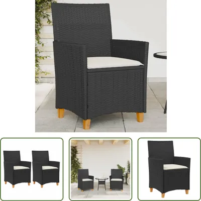 Produktbild von The Living Store Gartenstühle mit Kissen 2 Stk. Schwarz Poly Rattan Massivholz