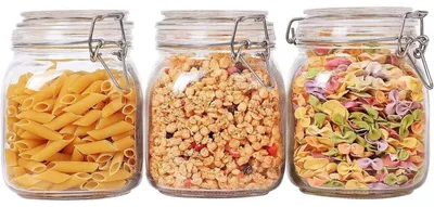 Productafbeelding van Glazen potten van 1 liter met schroefdeksel, set van 3, luchtdicht, transparant, geschikt voor keuken en het n van conserven