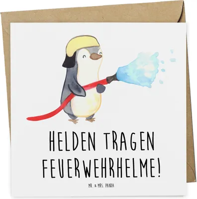Produktbild von Mr. & Mrs. Panda Grußkarte Feuerwehrmann Helden - Weiß - Geschenk, anlasskarte, Bedanken, Aufmerksamkeit, handgefertigt, faltkarte, doppelkarte, Wertschätzung, Klappkarte
