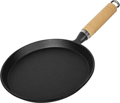 Productafbeelding van Gietijzeren Inductie Grillpan 20 cm, Gietijzer, Houten Handvat, Rond, Zonder Coating