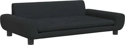 A black dog bed is shown from a front-side angle against a white background.