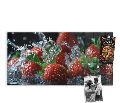 Produktbild von Magnettafel 100x50cm Pinnwand Whiteboard beschreibbar - Frische Erdbeeren