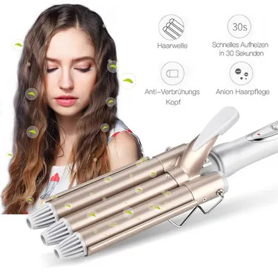 Obrázek produktu pro Automatická kulma, kulma s třemi nástavci, žehlička na vlnité vlasy, kulma na vytváření vln s nastavitelnou teplotou, keramická kulma, kulma o průměru 22 mm vhodná pro dlouhé i krátké vlasy, vytvářející efekt vln jako od moře.